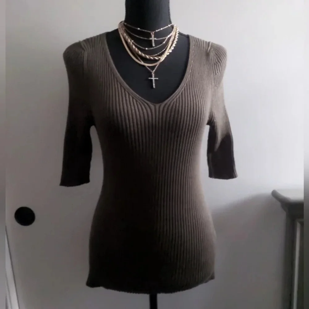 Peruvian Connection Brown Ribbed Blouse - Picture 5 of 5